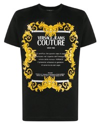 schwarzes bedrucktes T-Shirt mit einem Rundhalsausschnitt von VERSACE JEANS COUTURE