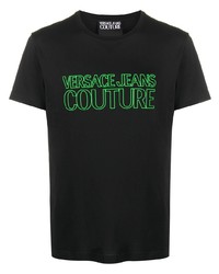 schwarzes bedrucktes T-Shirt mit einem Rundhalsausschnitt von VERSACE JEANS COUTURE