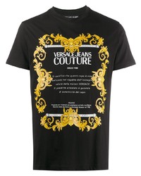 schwarzes bedrucktes T-Shirt mit einem Rundhalsausschnitt von VERSACE JEANS COUTURE