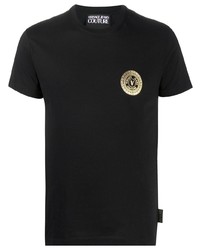 schwarzes bedrucktes T-Shirt mit einem Rundhalsausschnitt von VERSACE JEANS COUTURE