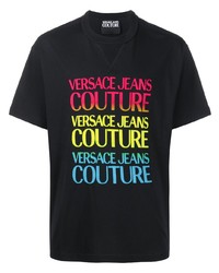 schwarzes bedrucktes T-Shirt mit einem Rundhalsausschnitt von VERSACE JEANS COUTURE