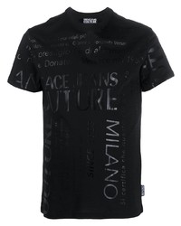 schwarzes bedrucktes T-Shirt mit einem Rundhalsausschnitt von VERSACE JEANS COUTURE