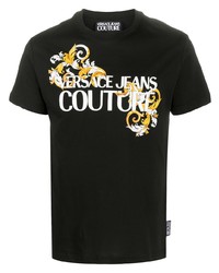 schwarzes bedrucktes T-Shirt mit einem Rundhalsausschnitt von VERSACE JEANS COUTURE