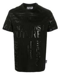 schwarzes bedrucktes T-Shirt mit einem Rundhalsausschnitt von VERSACE JEANS COUTURE