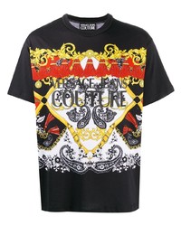 schwarzes bedrucktes T-Shirt mit einem Rundhalsausschnitt von VERSACE JEANS COUTURE