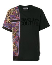 schwarzes bedrucktes T-Shirt mit einem Rundhalsausschnitt von VERSACE JEANS COUTURE