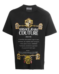 schwarzes bedrucktes T-Shirt mit einem Rundhalsausschnitt von VERSACE JEANS COUTURE