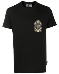 schwarzes bedrucktes T-Shirt mit einem Rundhalsausschnitt von VERSACE JEANS COUTURE