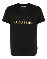 schwarzes bedrucktes T-Shirt mit einem Rundhalsausschnitt von VERSACE JEANS COUTURE