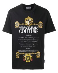 schwarzes bedrucktes T-Shirt mit einem Rundhalsausschnitt von VERSACE JEANS COUTURE