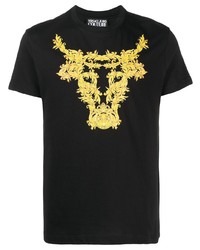 schwarzes bedrucktes T-Shirt mit einem Rundhalsausschnitt von VERSACE JEANS COUTURE