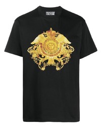 schwarzes bedrucktes T-Shirt mit einem Rundhalsausschnitt von VERSACE JEANS COUTURE