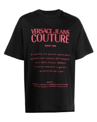 schwarzes bedrucktes T-Shirt mit einem Rundhalsausschnitt von VERSACE JEANS COUTURE