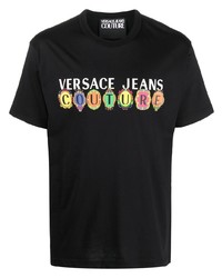 schwarzes bedrucktes T-Shirt mit einem Rundhalsausschnitt von VERSACE JEANS COUTURE