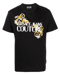 schwarzes bedrucktes T-Shirt mit einem Rundhalsausschnitt von VERSACE JEANS COUTURE