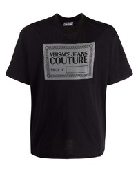 schwarzes bedrucktes T-Shirt mit einem Rundhalsausschnitt von VERSACE JEANS COUTURE