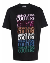 schwarzes bedrucktes T-Shirt mit einem Rundhalsausschnitt von VERSACE JEANS COUTURE