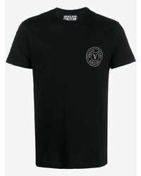 schwarzes bedrucktes T-Shirt mit einem Rundhalsausschnitt von VERSACE JEANS COUTURE