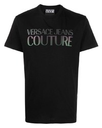 schwarzes bedrucktes T-Shirt mit einem Rundhalsausschnitt von VERSACE JEANS COUTURE