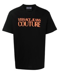 schwarzes bedrucktes T-Shirt mit einem Rundhalsausschnitt von VERSACE JEANS COUTURE