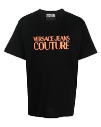 schwarzes bedrucktes T-Shirt mit einem Rundhalsausschnitt von VERSACE JEANS COUTURE