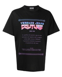 schwarzes bedrucktes T-Shirt mit einem Rundhalsausschnitt von VERSACE JEANS COUTURE