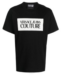 schwarzes bedrucktes T-Shirt mit einem Rundhalsausschnitt von VERSACE JEANS COUTURE