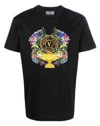 schwarzes bedrucktes T-Shirt mit einem Rundhalsausschnitt von VERSACE JEANS COUTURE