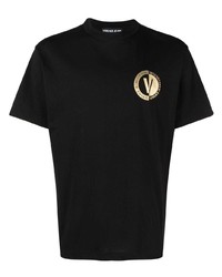 schwarzes bedrucktes T-Shirt mit einem Rundhalsausschnitt von VERSACE JEANS COUTURE