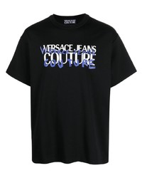 schwarzes bedrucktes T-Shirt mit einem Rundhalsausschnitt von VERSACE JEANS COUTURE