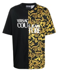 schwarzes bedrucktes T-Shirt mit einem Rundhalsausschnitt von VERSACE JEANS COUTURE