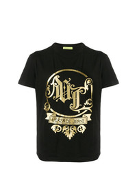 schwarzes bedrucktes T-Shirt mit einem Rundhalsausschnitt von Versace Jeans