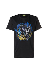 schwarzes bedrucktes T-Shirt mit einem Rundhalsausschnitt von Versace Jeans