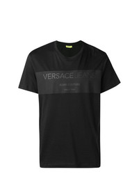 schwarzes bedrucktes T-Shirt mit einem Rundhalsausschnitt von Versace Jeans