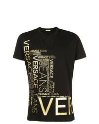 schwarzes bedrucktes T-Shirt mit einem Rundhalsausschnitt von Versace Jeans