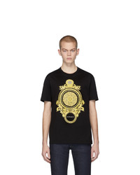 schwarzes bedrucktes T-Shirt mit einem Rundhalsausschnitt von Versace