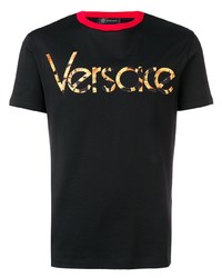 schwarzes bedrucktes T-Shirt mit einem Rundhalsausschnitt von Versace