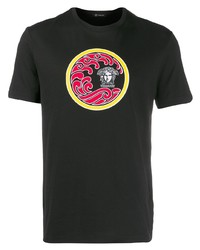 schwarzes bedrucktes T-Shirt mit einem Rundhalsausschnitt von Versace