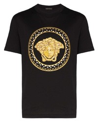 schwarzes bedrucktes T-Shirt mit einem Rundhalsausschnitt von Versace