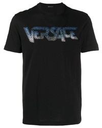 schwarzes bedrucktes T-Shirt mit einem Rundhalsausschnitt von Versace