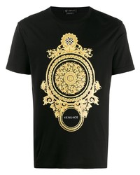 schwarzes bedrucktes T-Shirt mit einem Rundhalsausschnitt von Versace