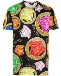 schwarzes bedrucktes T-Shirt mit einem Rundhalsausschnitt von Versace