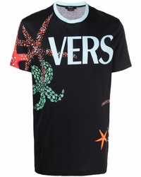 schwarzes bedrucktes T-Shirt mit einem Rundhalsausschnitt von Versace