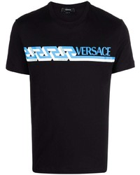 schwarzes bedrucktes T-Shirt mit einem Rundhalsausschnitt von Versace