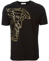 schwarzes bedrucktes T-Shirt mit einem Rundhalsausschnitt von Versace