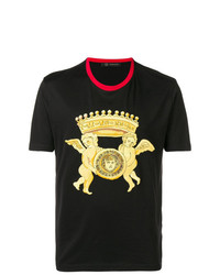 schwarzes bedrucktes T-Shirt mit einem Rundhalsausschnitt von Versace