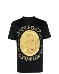 schwarzes bedrucktes T-Shirt mit einem Rundhalsausschnitt von Versace