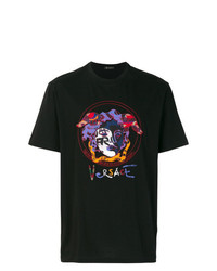 schwarzes bedrucktes T-Shirt mit einem Rundhalsausschnitt von Versace