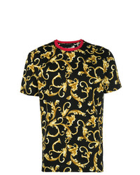 schwarzes bedrucktes T-Shirt mit einem Rundhalsausschnitt von Versace