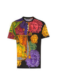 schwarzes bedrucktes T-Shirt mit einem Rundhalsausschnitt von Versace